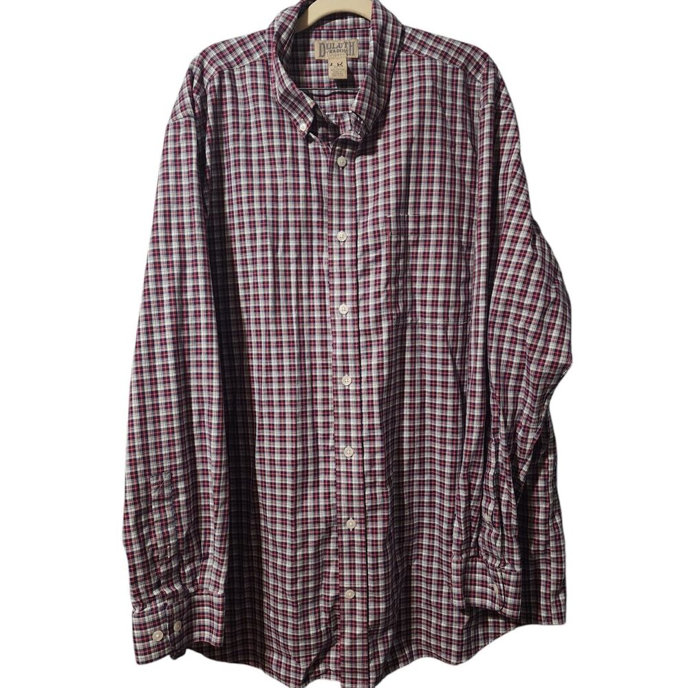 Duluth Trading Co Shirt Mens XL Tall Red/ Blue Plaid Button Down